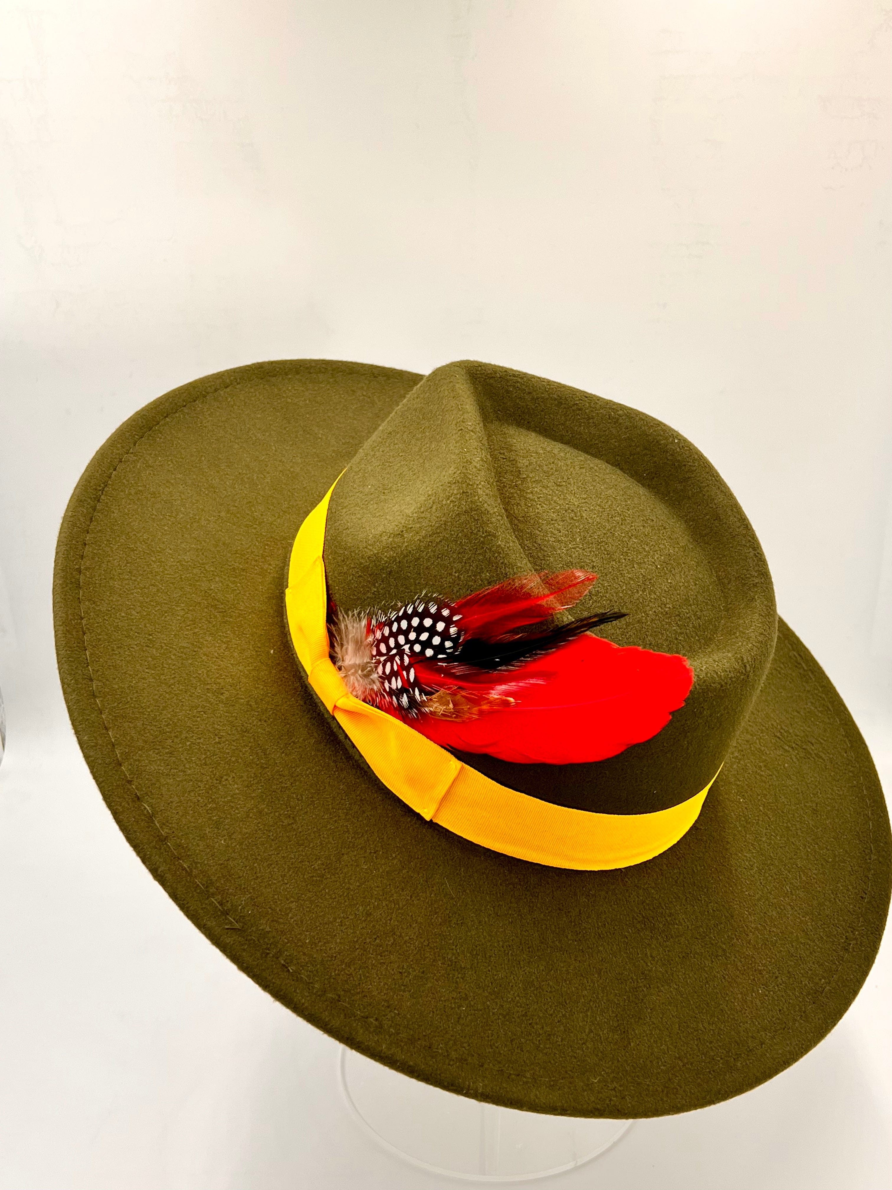 Luxury  Bow Tie Fedora  Hat-Olive